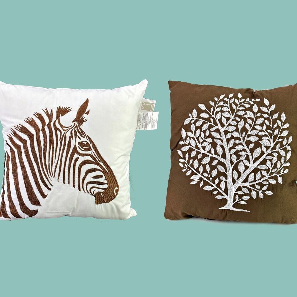 Vern Yip Home Zebra & Tree Brown White 18x18 Throw Pillows 2 African Tribal HTF